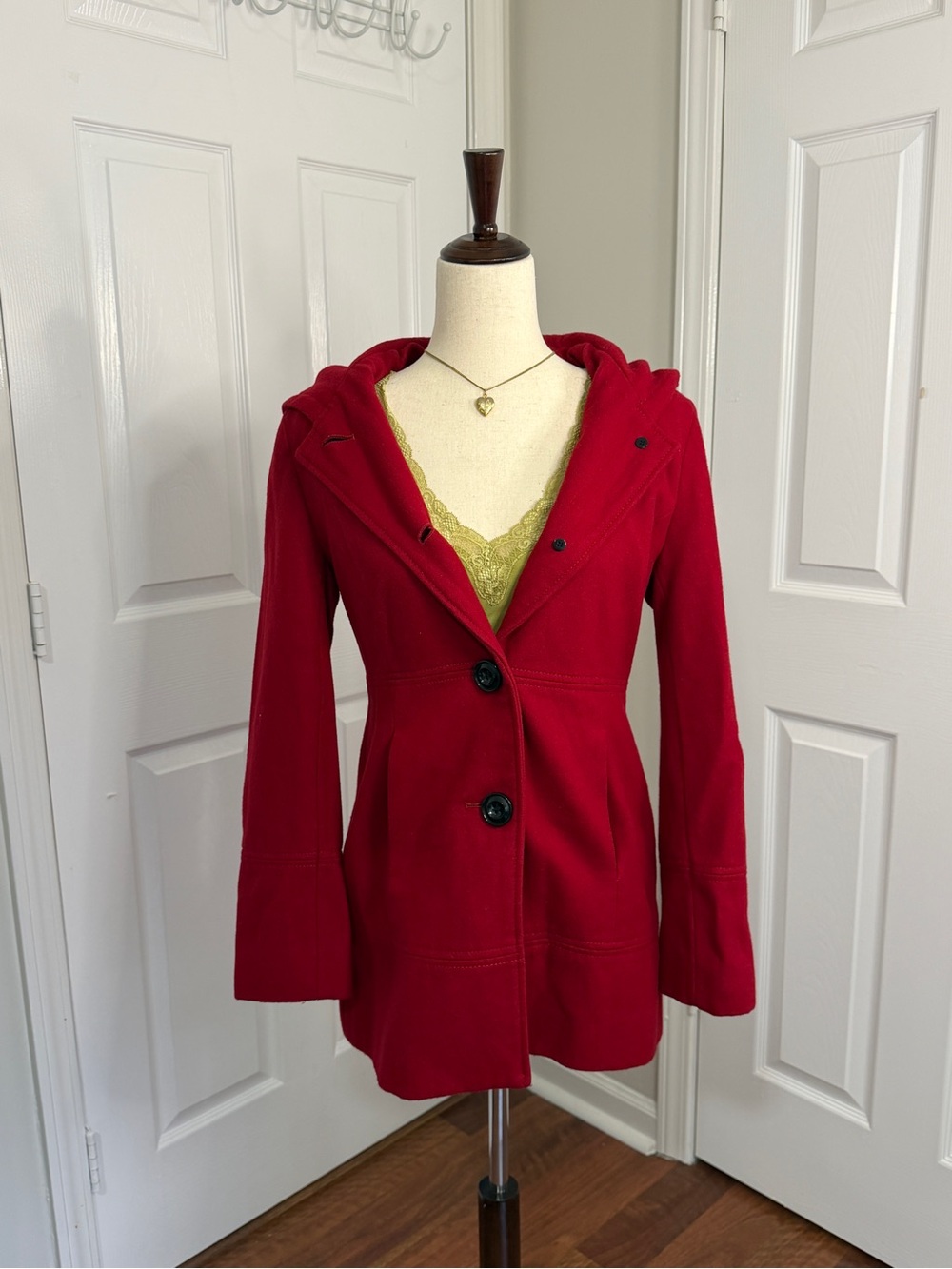 Nine West Red Hooded Trench Coat with Button Front